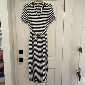 Dudley Stephens Sconset Belted Dress in Striped Jersey (Navy / White) - M (6-8)